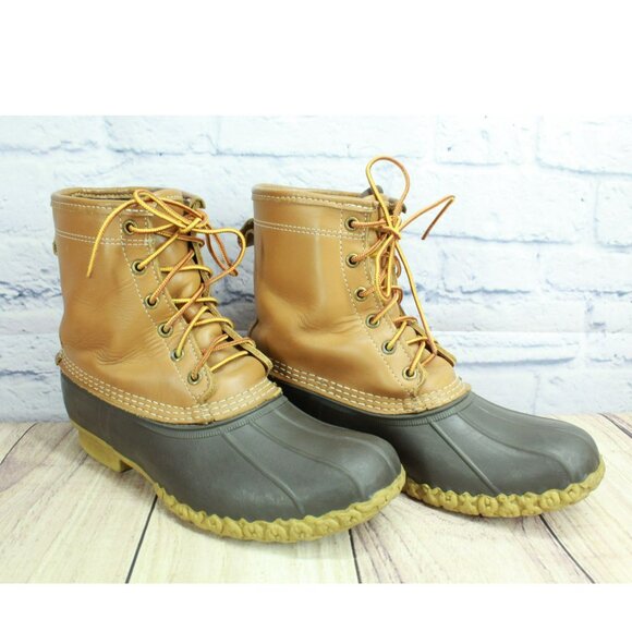 LL Bean Brown Leather 8" Lace Up Goretex Insulated Ankle Duck Boots Size 8 M - Picture 3 of 12